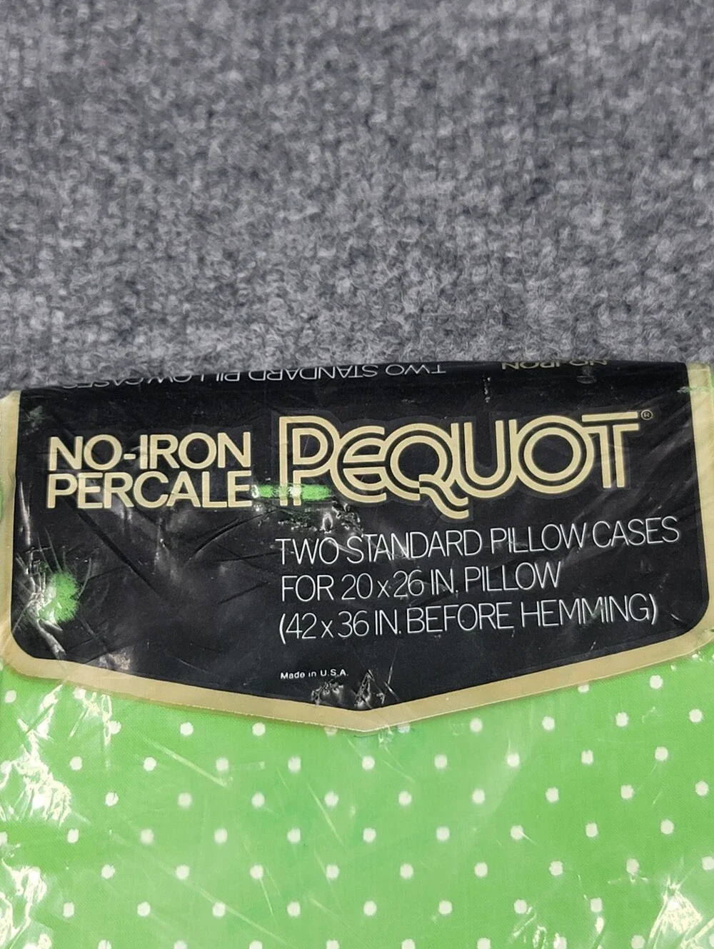 Vintage Pequot No Iron Percale Pillow Cases Green & White Polka-dot Sealed 20×26